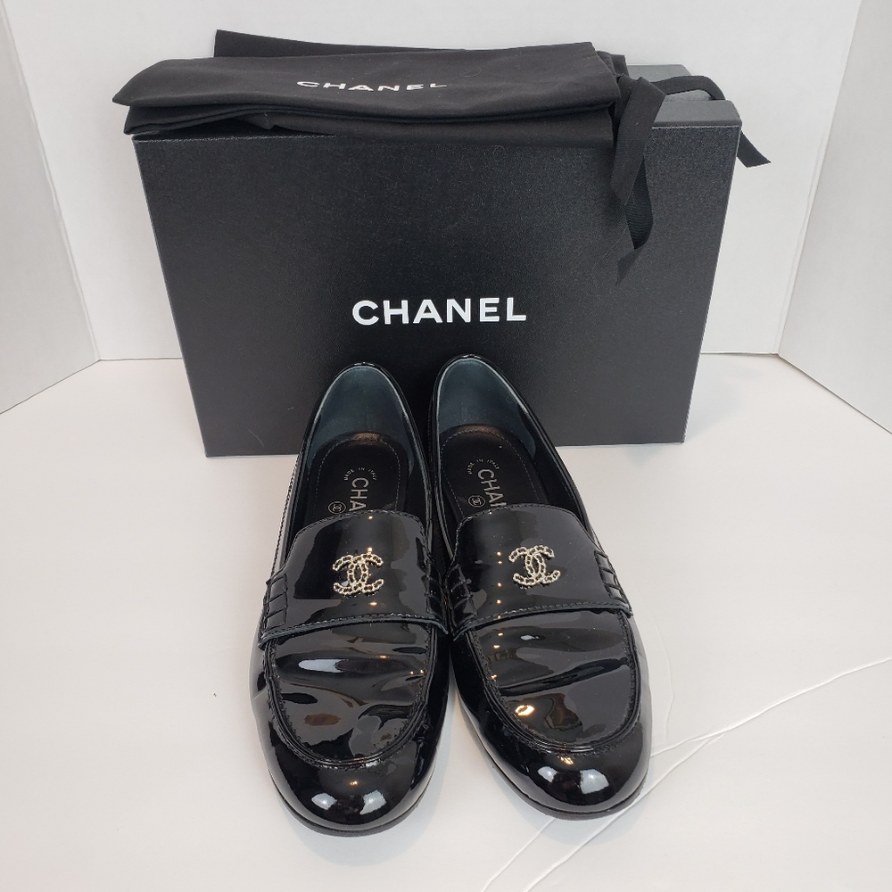 Authentic Chanel Patent Loafers Size 40.5